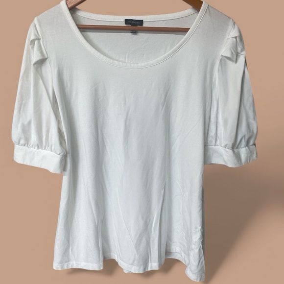 Talbots White Puff Sleeve Tee Cotton Modal Stretch Top Large - Picture 2 of 5
